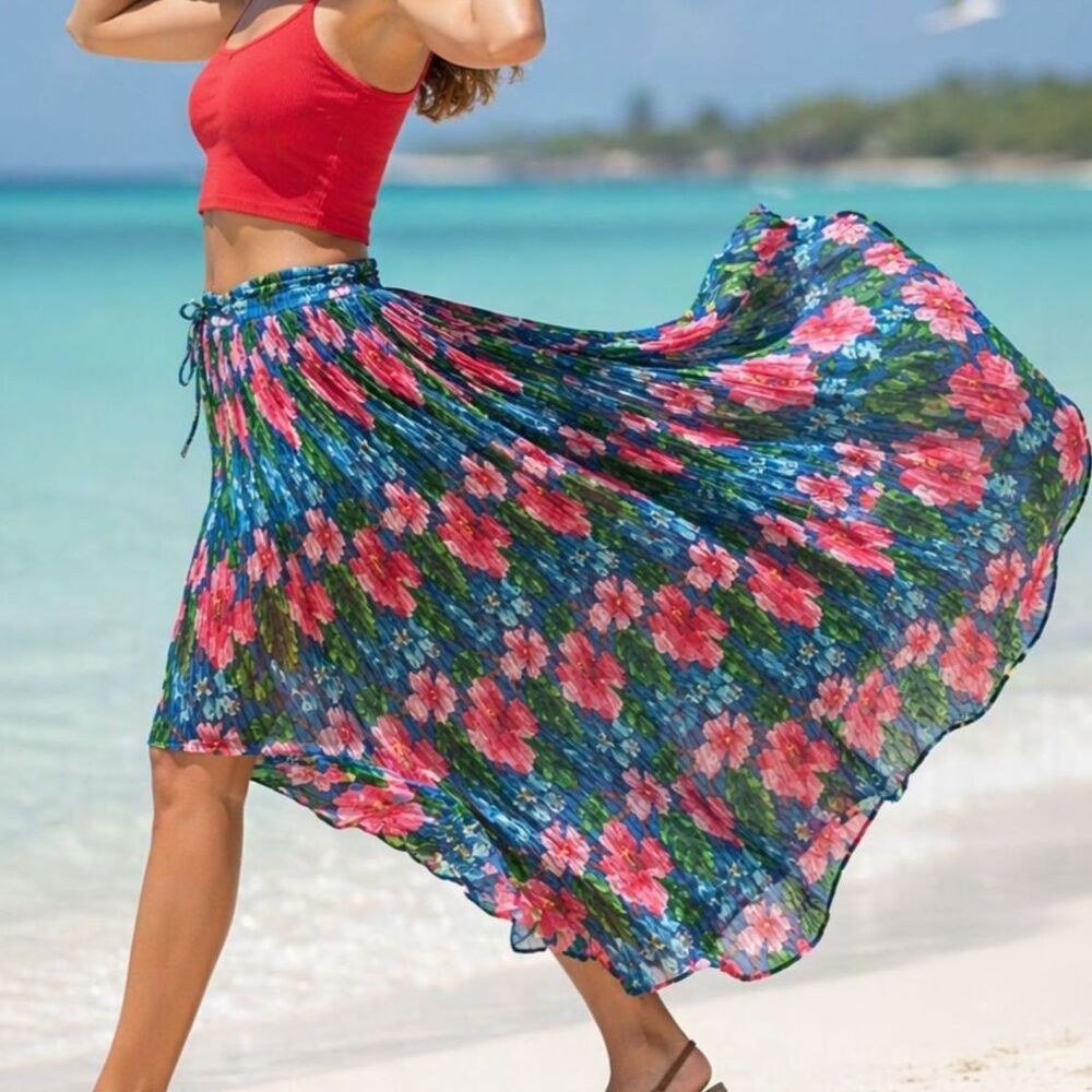 Jasmine by KVM Vtg Floral Cotton Broomstick Skirt S 90s Boho Maxi India Resort